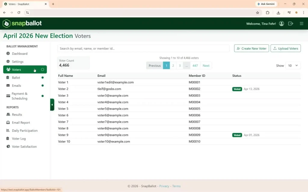 Updating a voter's email address in the Voters tab